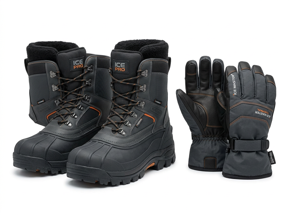 Premium ice fishing thermal waterproof boots and gloves winter fishing footwear